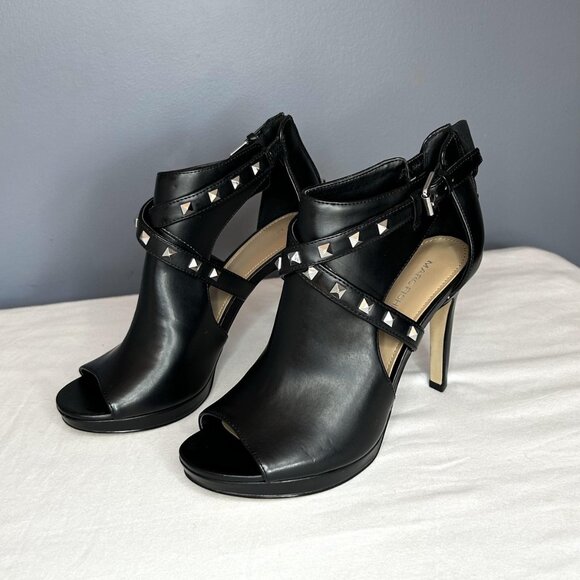 Marc Fisher Shoes Black Mahiya2 Studded Peep Toe Heels Booties - Picture 15 of 16